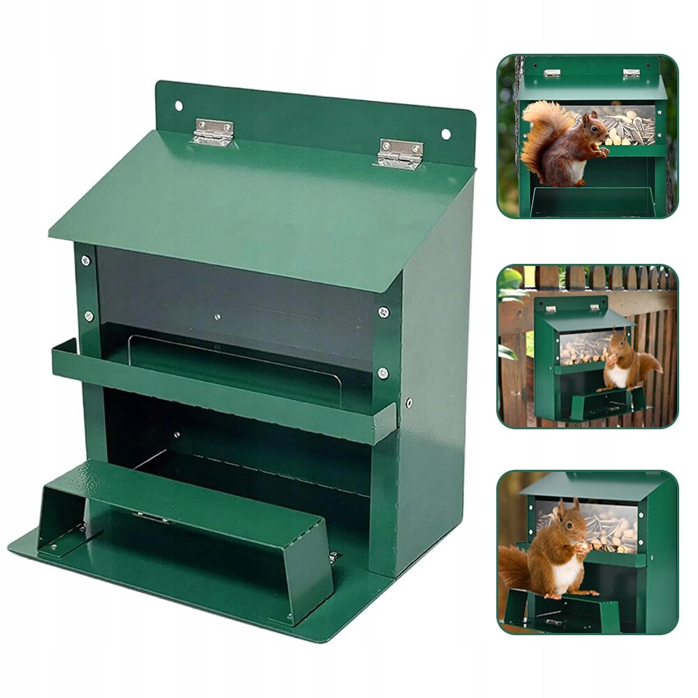 Nádoba Na Ořechy Veverka Krmítko Kovová Zelená 22.5X18.5X23 CM