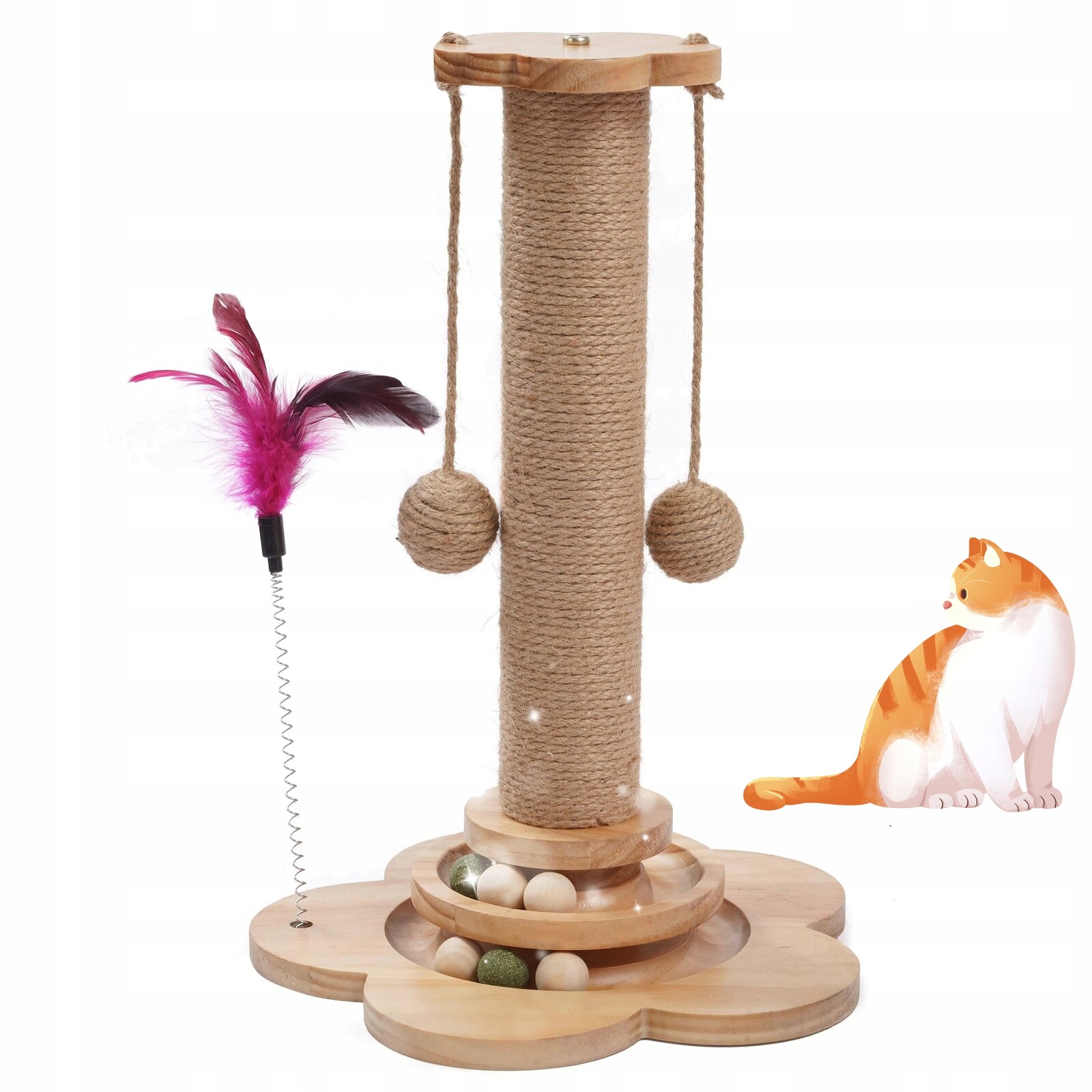 Škrabadlo Pro Kočky S Kuličkami Stojící Sada 4V1 S Peřím A Koťátkem