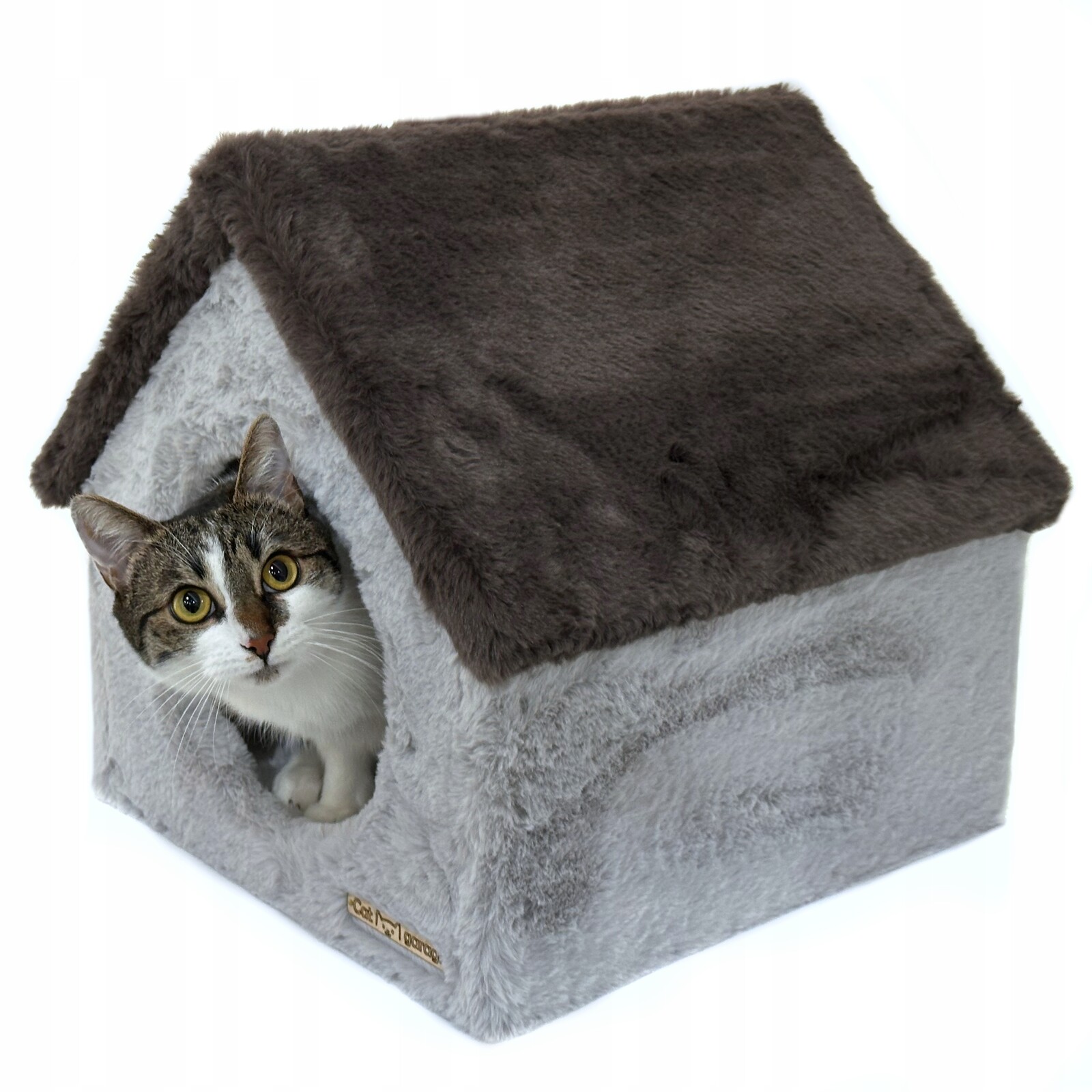 Domeček pro kočky Šedo-hnědé pelíšek Pevné 37x37x37 cm Cat Garage