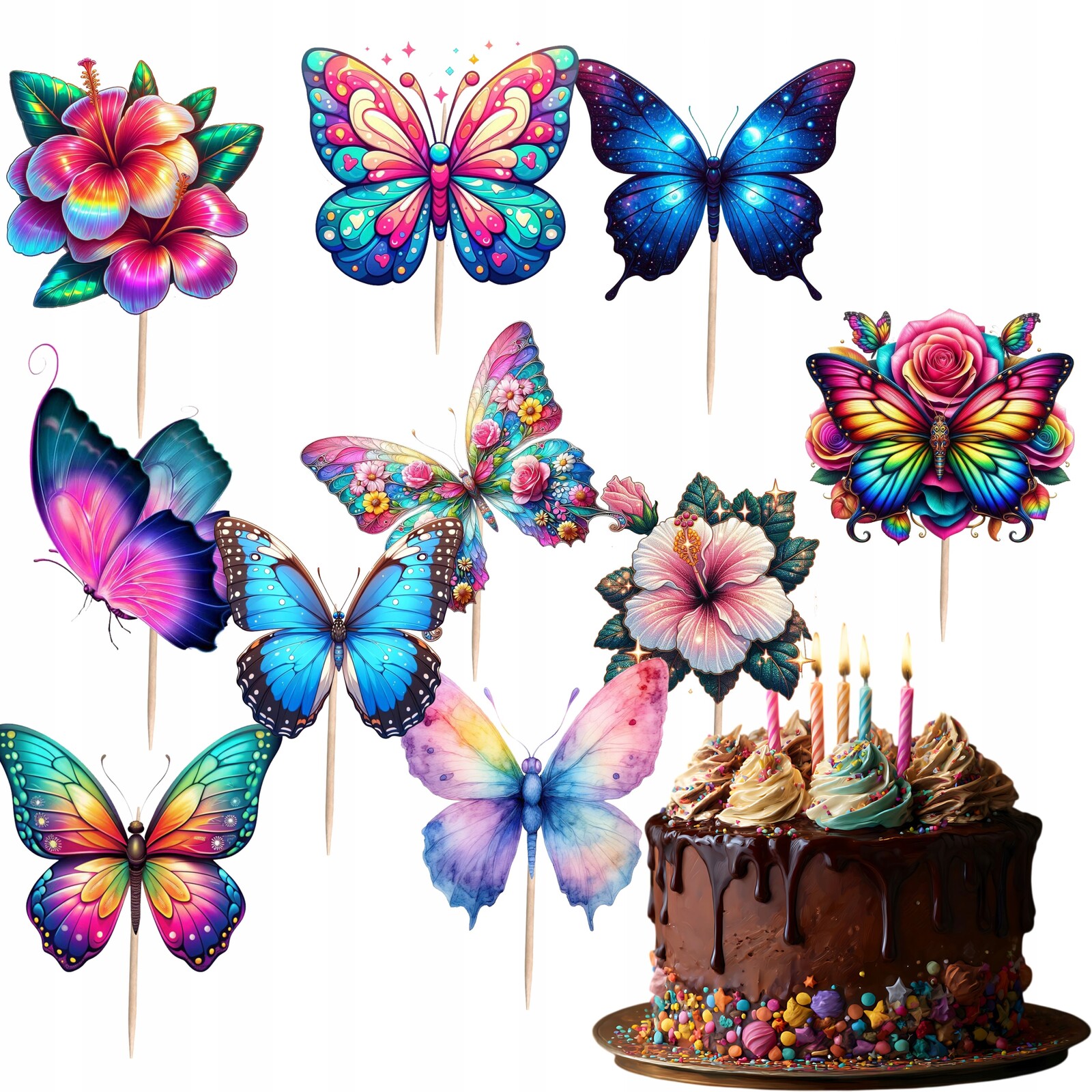 Toppery Toper Na Dort Motýli Motýlci Butterfly Barevná Ozdoba 10 ks