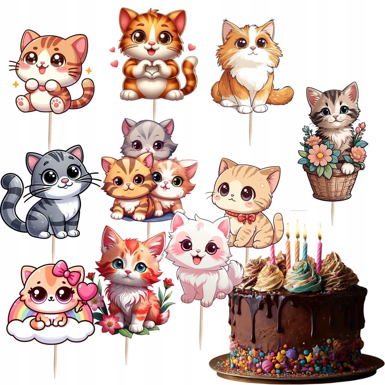 Toppery Toper Na Dort Jkotky Kočička Koťátka Sladká Ozdoba Na Dort 10 ks
