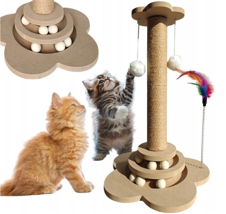 Škrabadlo Pro Kočky 44.5 CM S Kuličkou S Koťátkem A Materiálem Odolným Proti Poškrábání