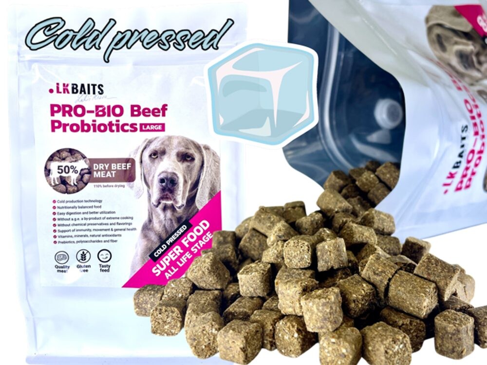 LK Baits Pet Hovězí granule PRO-BIO lisované za studena s Probiotiky 1kg - Large