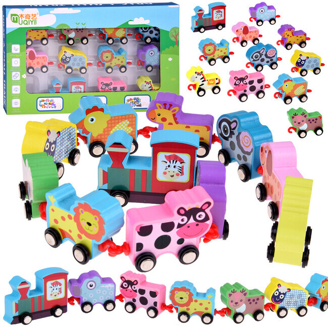 Dřevěný vlak se zvířaty a čísly