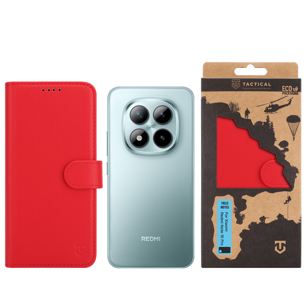 Flipové pouzdro Tactical Field Notes pro Xiaomi Redmi Note 15 Pro, červená