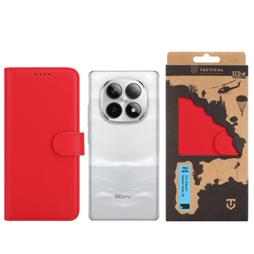 Flipové pouzdro Tactical Field Notes pro Xiaomi Redmi Note 15, červená