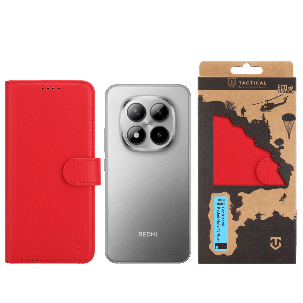 Flipové pouzdro Tactical Field Notes pro Xiaomi Redmi Note 15 Pro+, červená