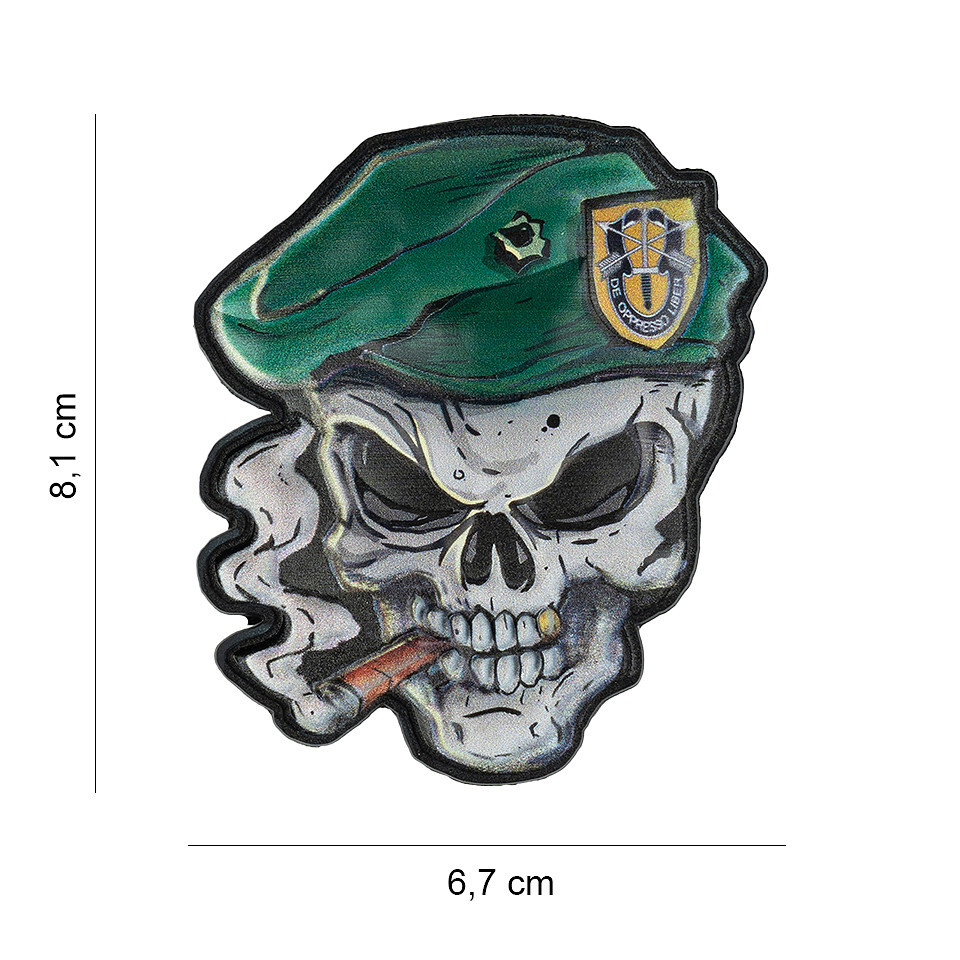 Gumová nášivka 101 Inc UV Skull Green Beret - barevná