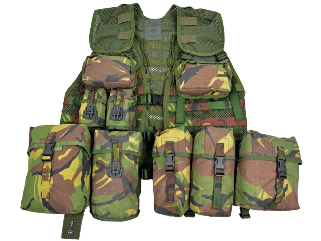 Taktická modulární vesta maskovací s kapsami Molle DPM Woodland Holandsko originál Velikost: M zánovní