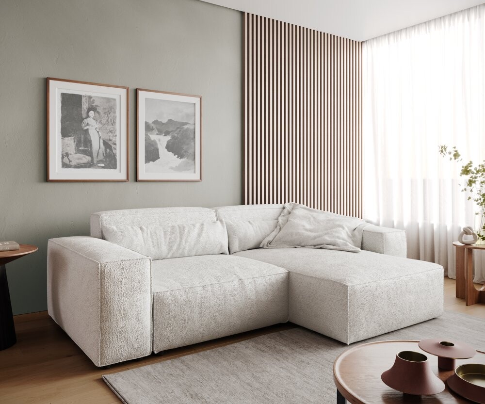 Rohová pohovka Sirpio D 250x155 cm bouclé krémovo-bílá variabilní