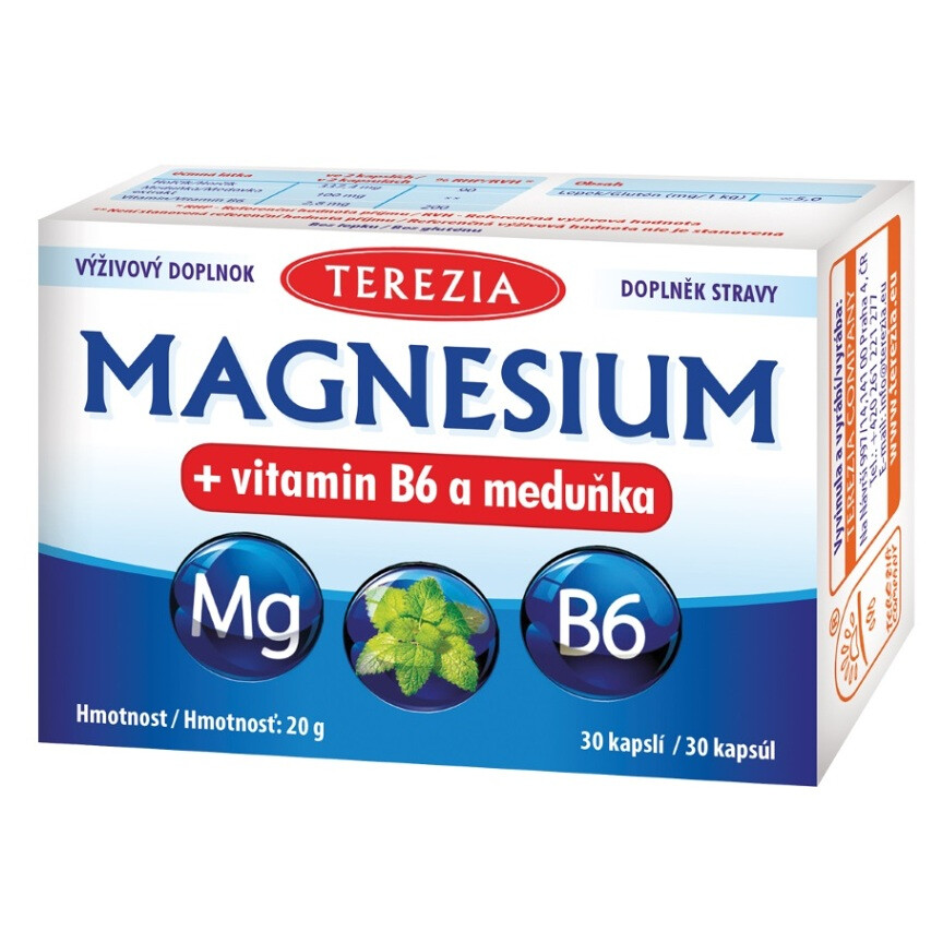 TEREZIA Magnesium + vitamin B6 a meduňka 30 kapslí, poškozený obal