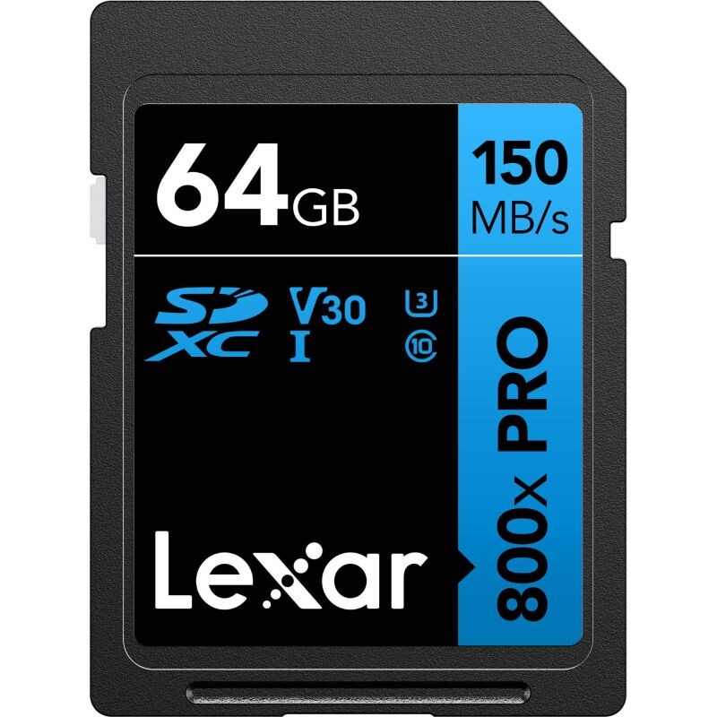 LEXAR SDXC 800x Pro UHS-I cards, C10 (V30) U3, R150, 64GB
