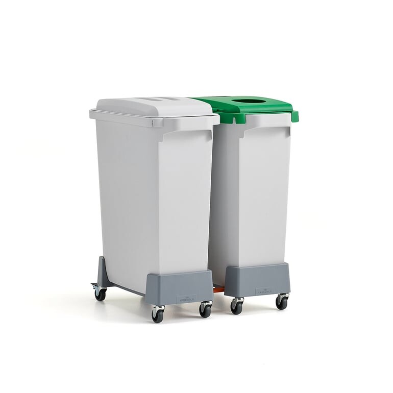 Set OLIVER, 2x koš na tříděný odpad 60 l + vozík, 2x víko (zelené a šedé)