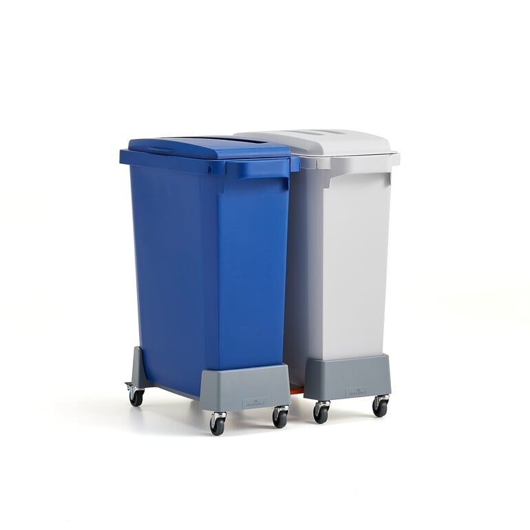 Set OLIVER, 2x koš na tříděný odpad 60 l + vozík, 2x víko, modrá, šedá