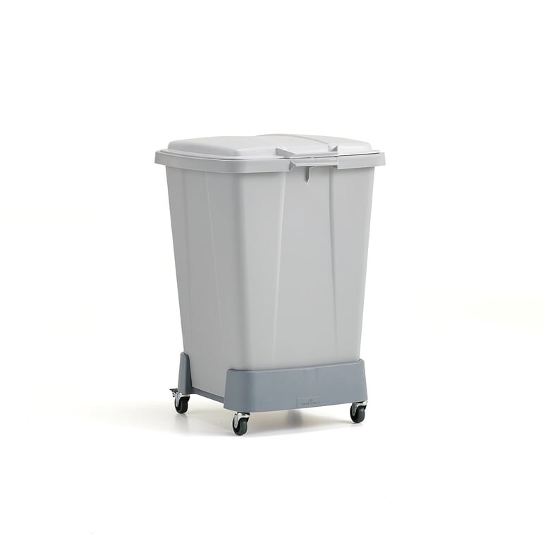 Koš na tříděný odpad OLIVER, 90 l, šedé víko + vozík