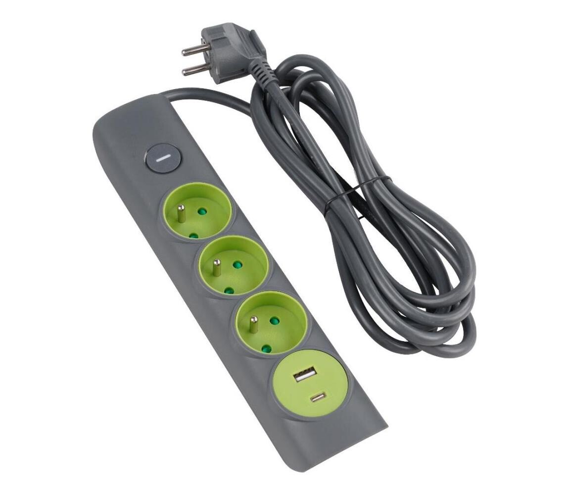 - Prodlužovací kabel s vypínačem 3Z Typ E + 1xUSB-A + 1xUSB-C 1,4m šedá 52001121