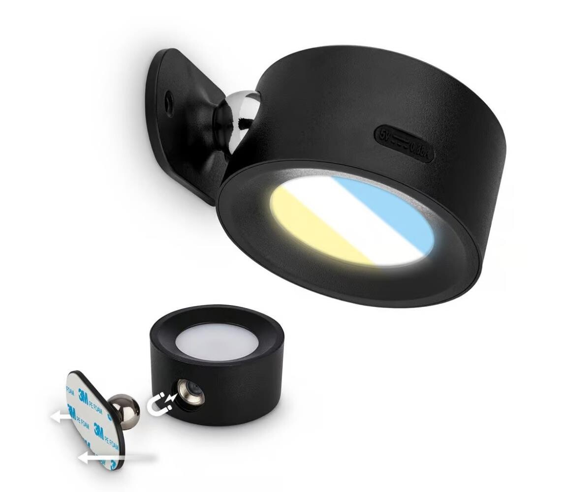 Briloner 3896015 - LED Stm nab nástěnné svTARI LED/1,6W/5V 1500 mAh černá 3896015