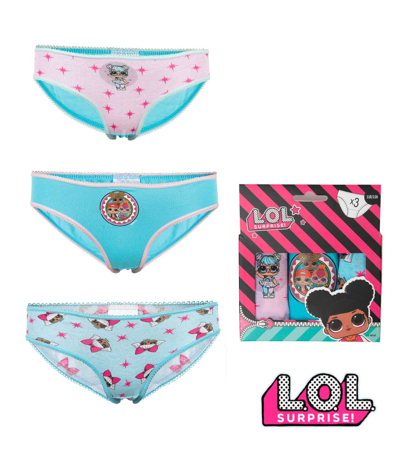 3PACK dívčí kalhotky LOL vícebarevné (38432) 98/104