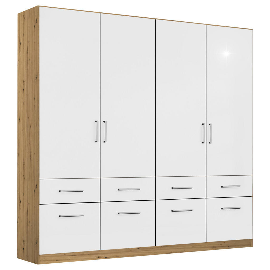 Rauch Möbel ŠATNÍ SKŘÍŇ S OTOČNÝMI DVEŘMI, dub artisan, vysoce lesklá bílá, 181/210/54 cm