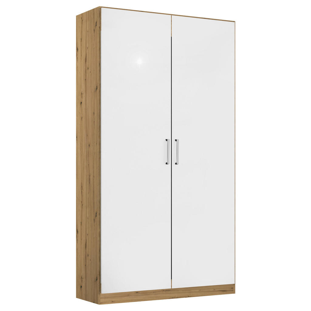 Rauch Möbel ŠATNÍ SKŘÍŇ S OTOČNÝMI DVEŘMI, dub artisan, vysoce lesklá bílá, 91/197/54 cm