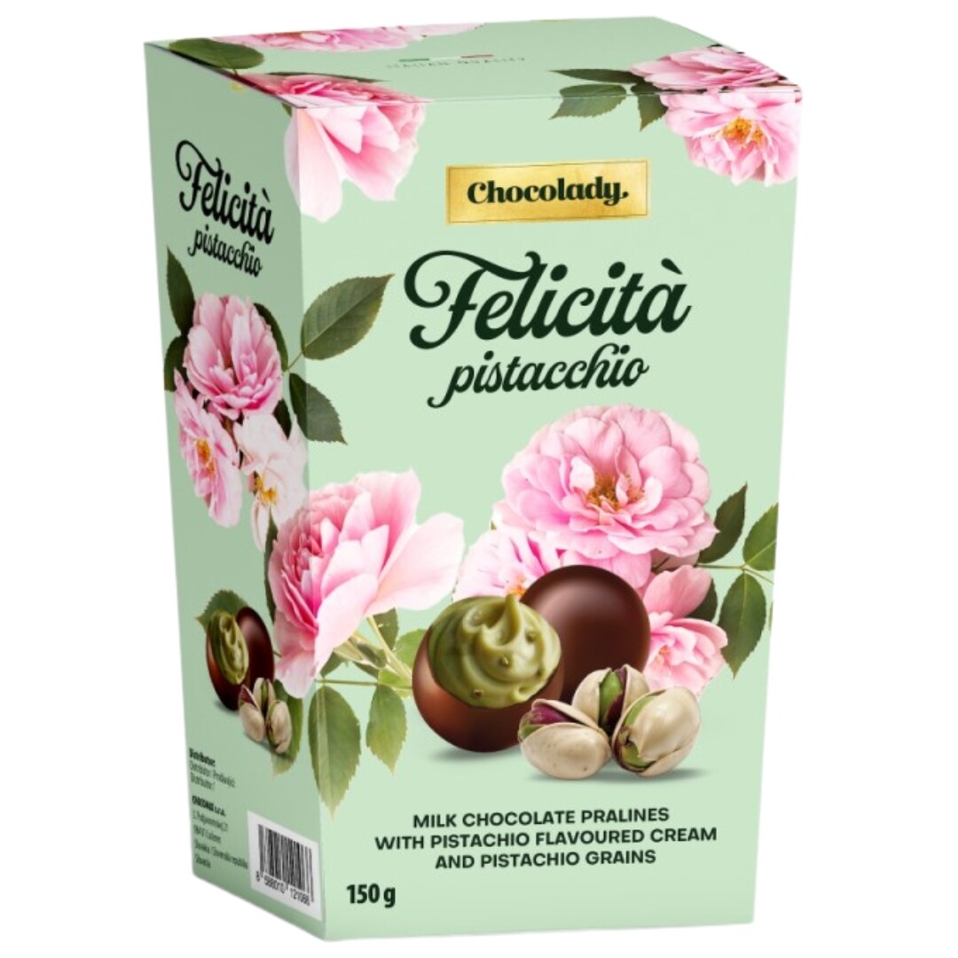 CHOCOLADY Felicita pistachio box Pralinky z mléčné čokolády s pistáciemi 150 g