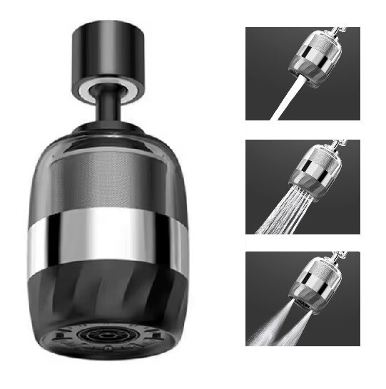 Eco produkty Exclusive Steel Filtra 3 Black, dřezová nebo umyvadlová filtrační sprcha 3 proudy vody, perlátor s kloubem a nerezovým filtrem k vodovodní baterii se závitem M22/M24, stříbrná/černá