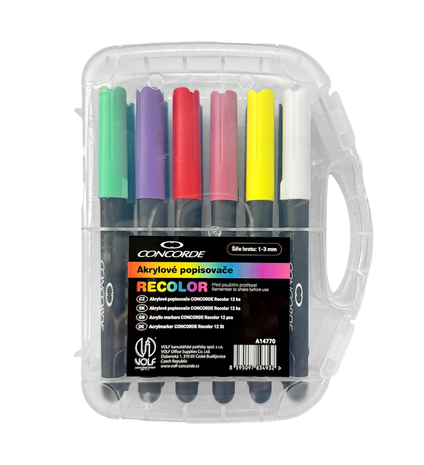 Akrylový popisovač CONCORDE Recolor -  sada 12 barev