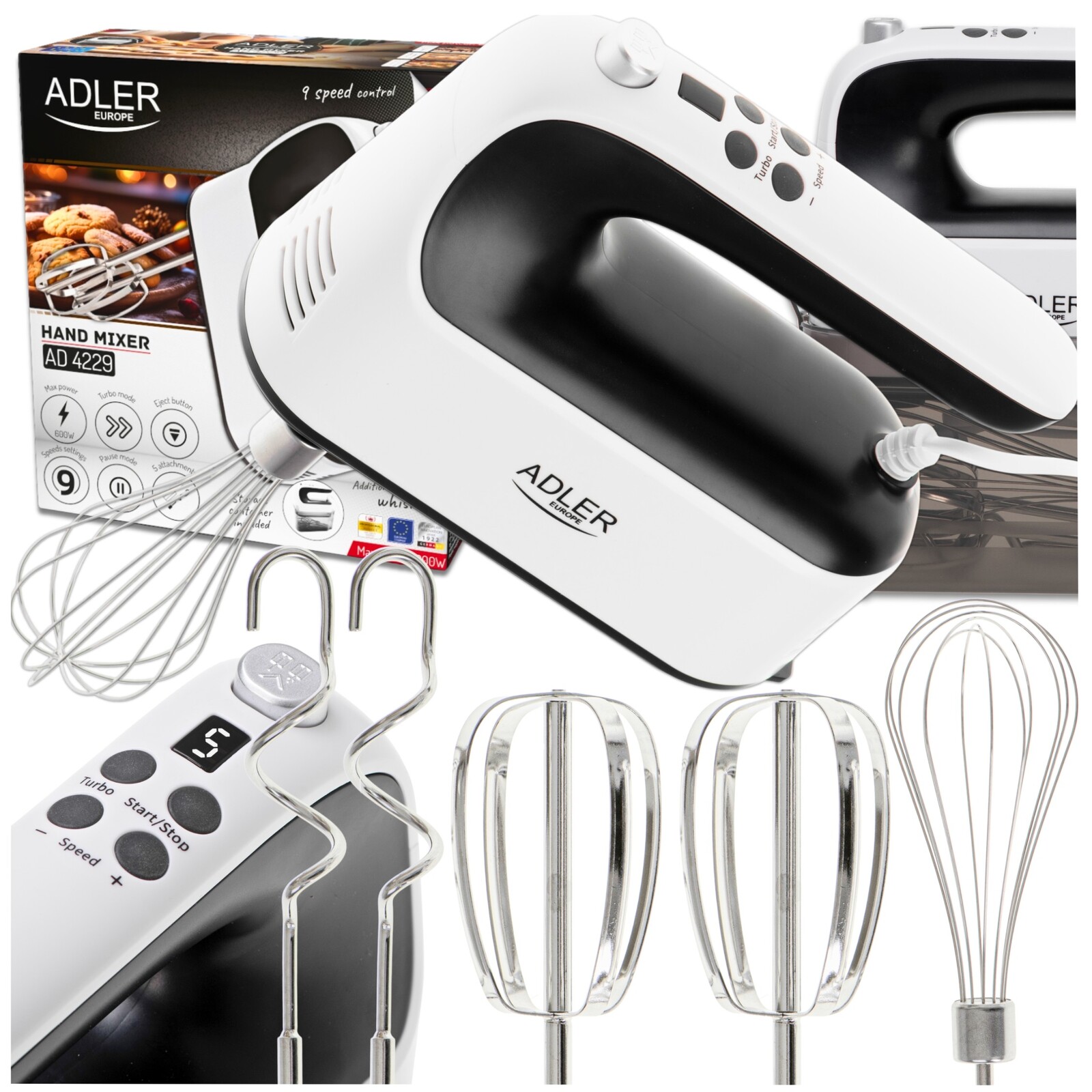 Ruční Mixér Kuchyňský Multifunkční Turbo Robot 5 Rychlostí LCD Sada