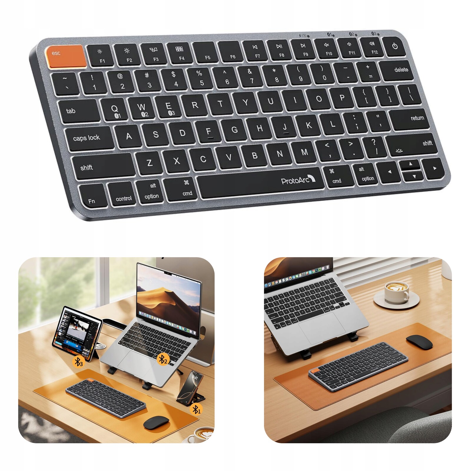 Bezdrátová Bluetooth podsvícená klávesnice pro McBook Ipad Iphone Šedá