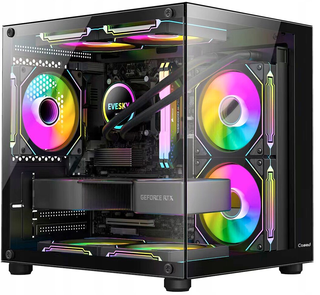 Počítačová Skříň Akvária 3x ventilátor 2x sklo mATX Cased Usb 3.0