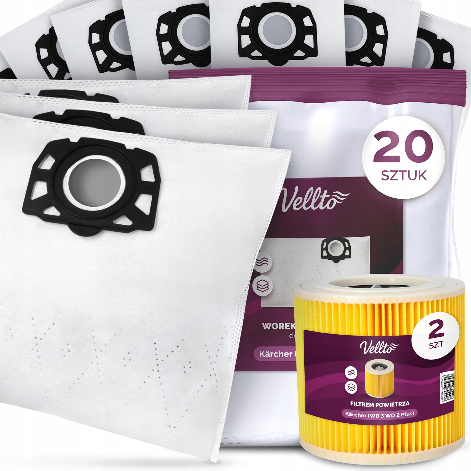 20 x Sáček Do Vysavače Kärcher WD3 SE3001 WD2 Plus 2x Vzduchový filtr E3-V
