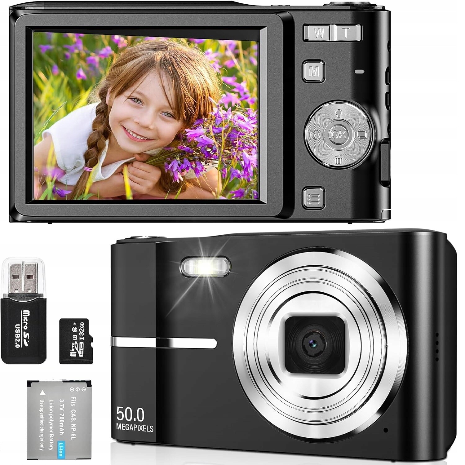 Digitální Fotoaparát Hd KARTOU80 1080P S Bleskem 16X+ Kartou 32 Gb Akumulátor