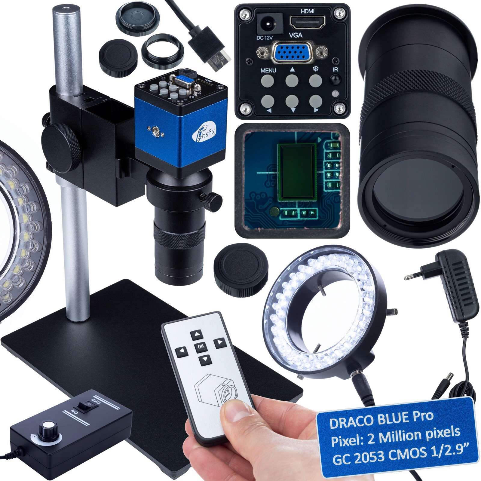 Kompletní Digitální Mikroskop 100X Kamera Hdmi Fullhd Osvětlení 56 Led