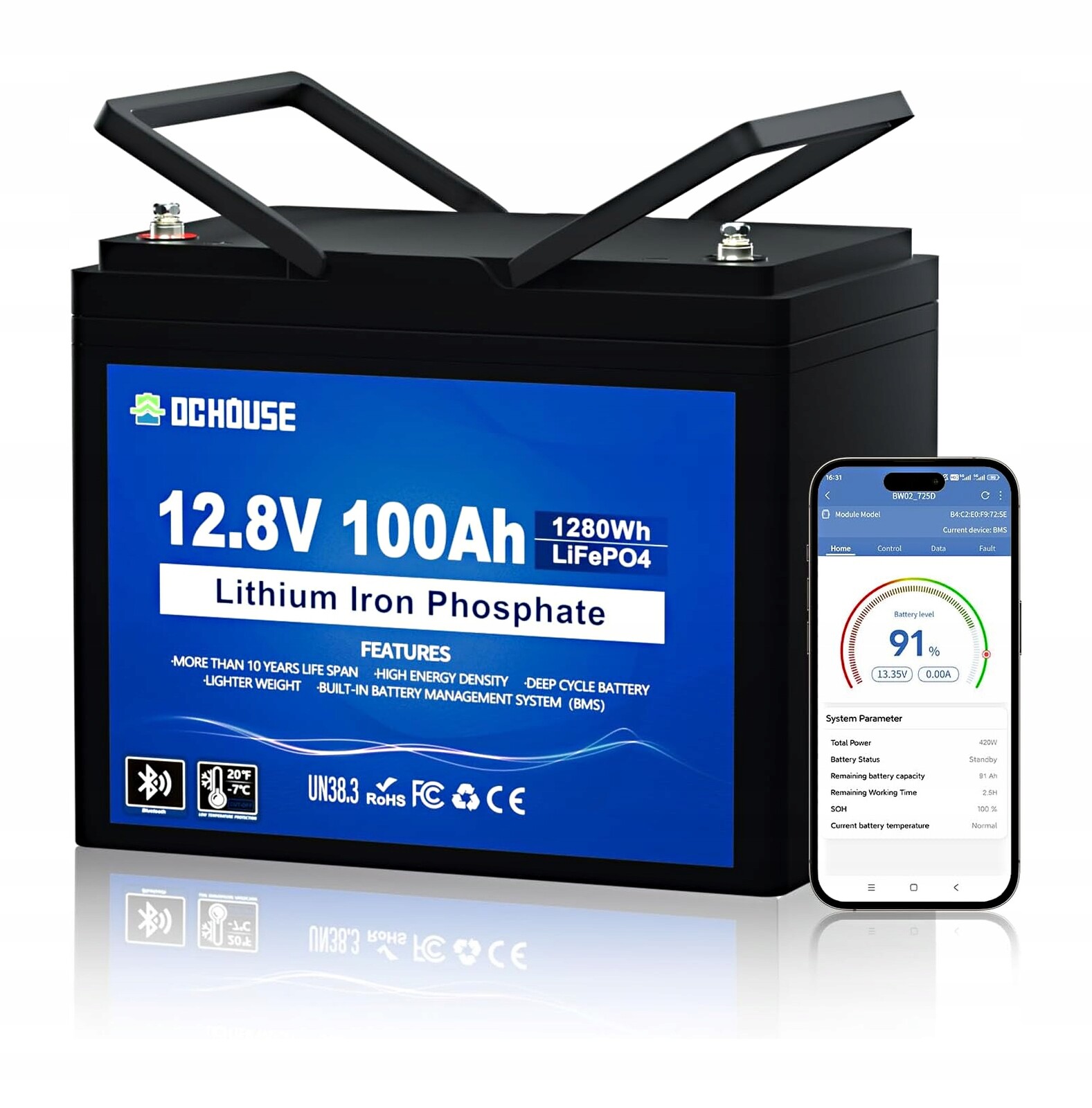 LiFePO4 baterie 12V 100 Ah s bluetooth Dc-house