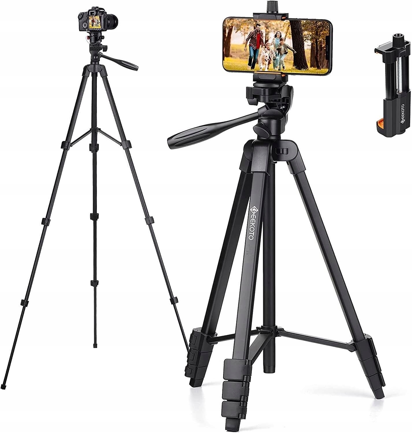 Geekoto 54palcový stativ pro smartphone, 360° otáčení a univerzální upevnění.