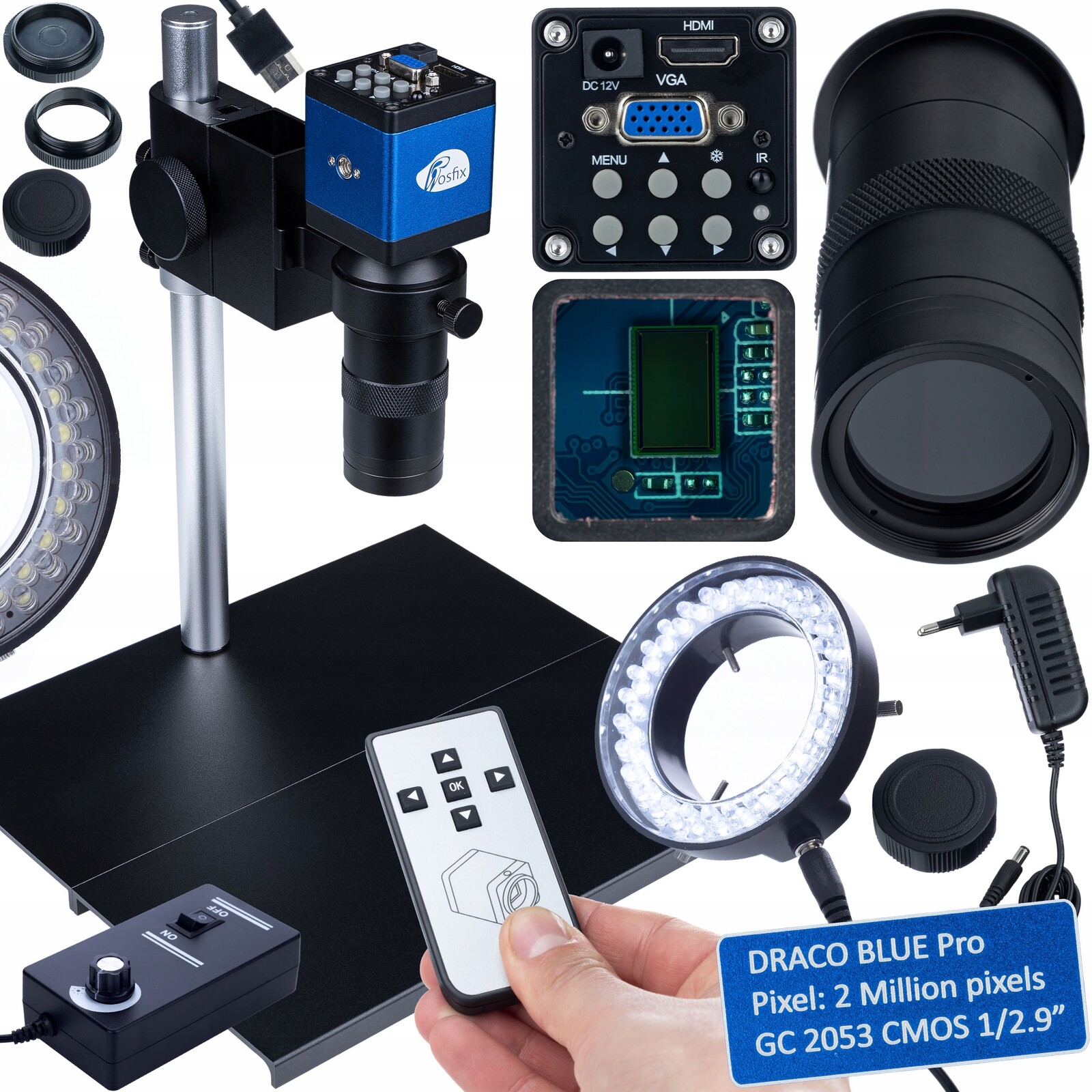 Kompletní Digitální Mikroskop Zoom 100X Kamera Hdmi Fullhd 56 Led 29X26 CM