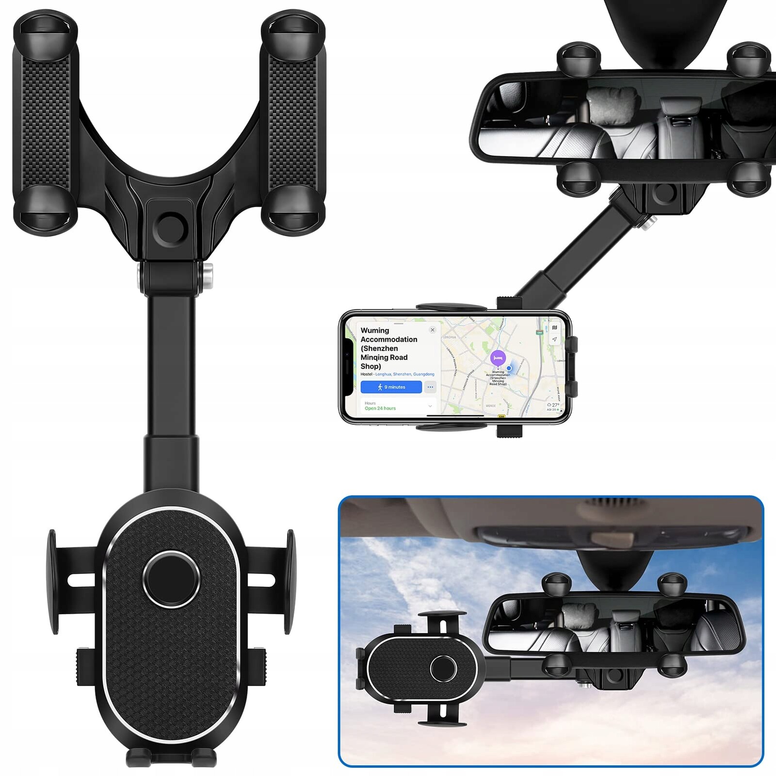 Držák na telefon do zrcátka 360° pro iPhone Huawei Samsung