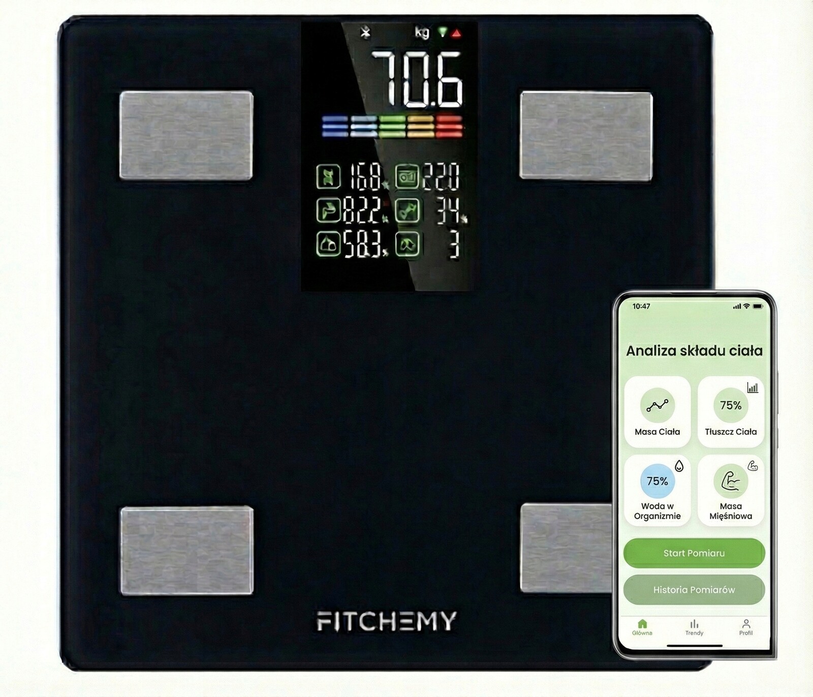 Analytická Koupelnová Váha Sportovní 13 parametrů LCD Smart Pl Fitchemy