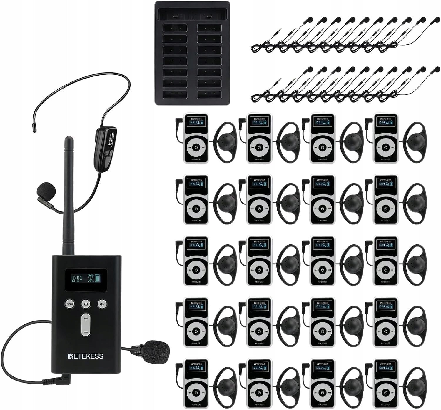 Retekess T130P (T130 3rd) Audio Průvodcovský Systém, Sada Tour Guide, Dosah 160M