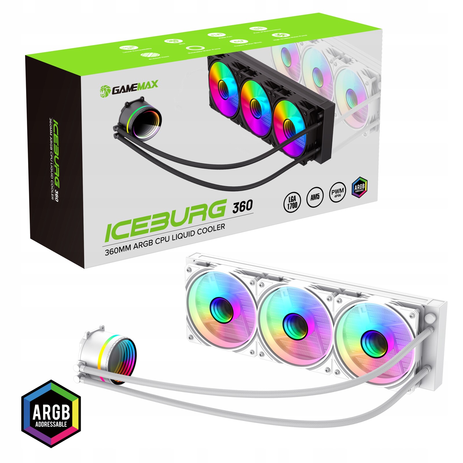 GameMax Iceburg 360 Infinity kapalinový chladič Cpu 360mm adresovatelný Rgb