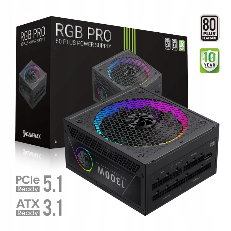 Modulární napájecí zdroj GameMax Rgb Pro 1300P 1300W 80+ Platinum ATX3.1, černý