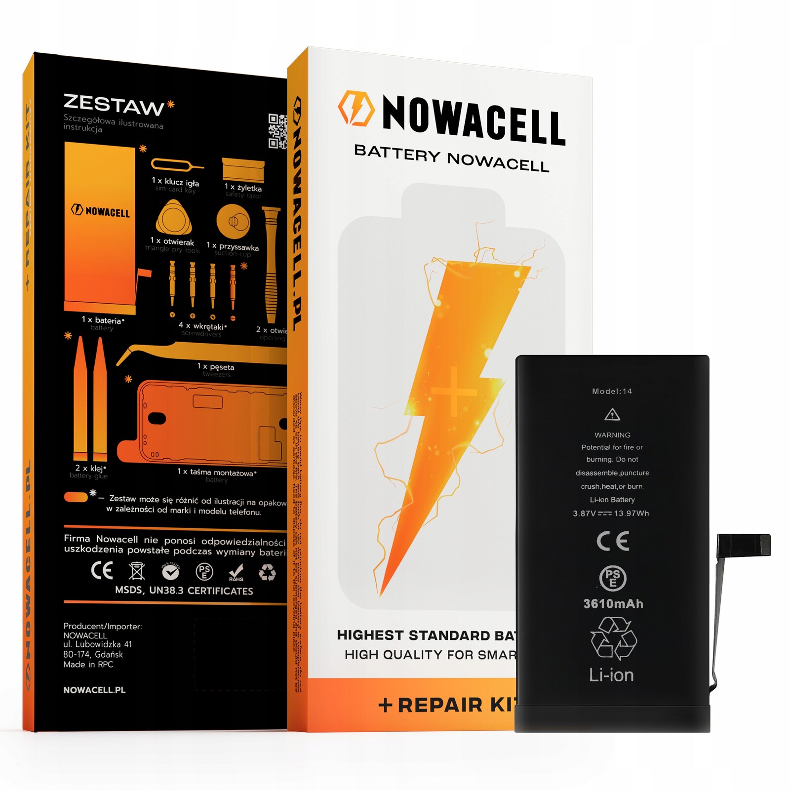 Baterie Bez Zprávy pro iPhone 14, větší kapacita 3610 mAh, sada