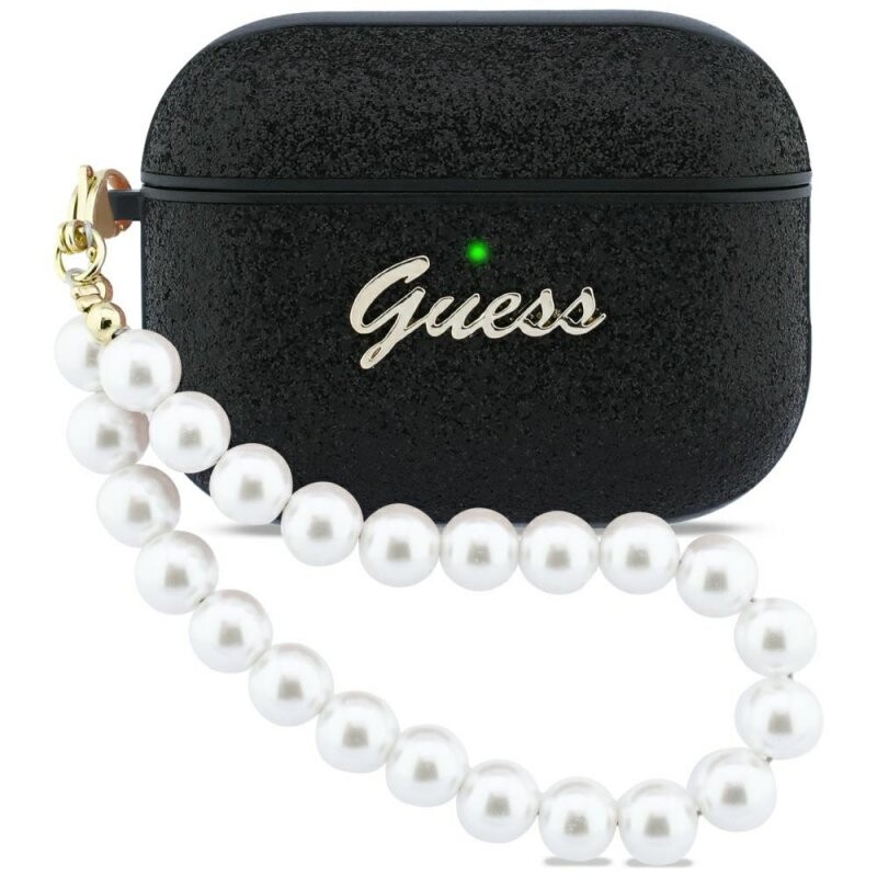 Pouzdro Guess Glitter Pearl Strap pro AirPods Pro 3, černé