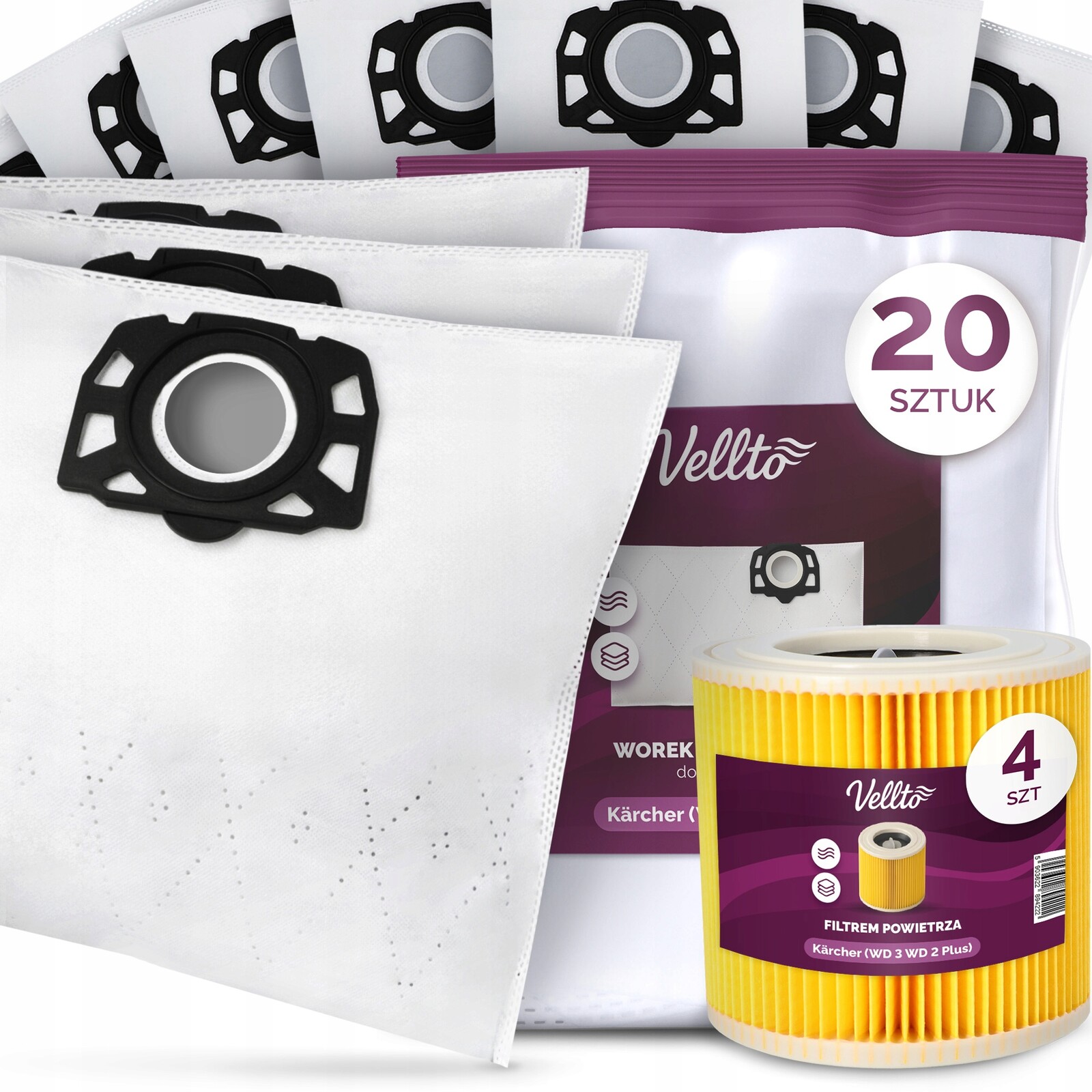 20x Sáček Pro Vysavač Kärcher WD3 SE3001 WD2 Plus 4x Vzduchový filtr E3-V