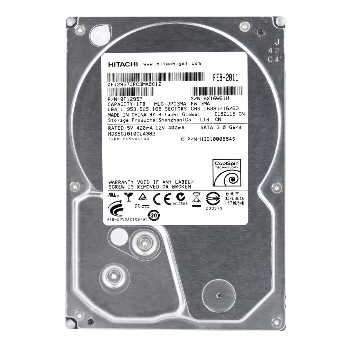 DeskStar 5K1000 1TB 5.7K 8MB Sata II 3.5'' HDS5C1010CLA382