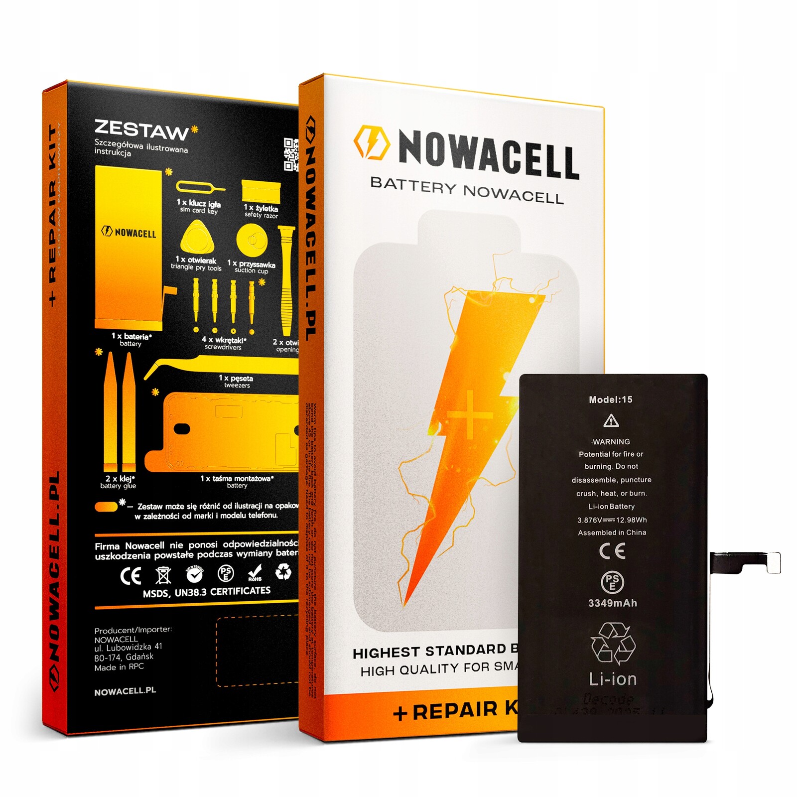 Sada baterií pro iPhone 15 Bez Zprávy 3349 mAh Původní kapacita