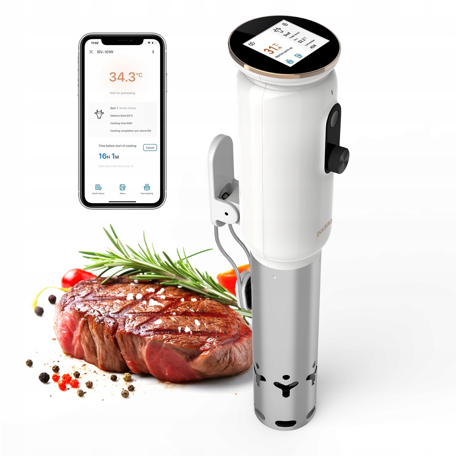 Inkbird WiFi Sous Vide ISV-101W 1000W ponorný cirkulátor s otočným tlačítkem