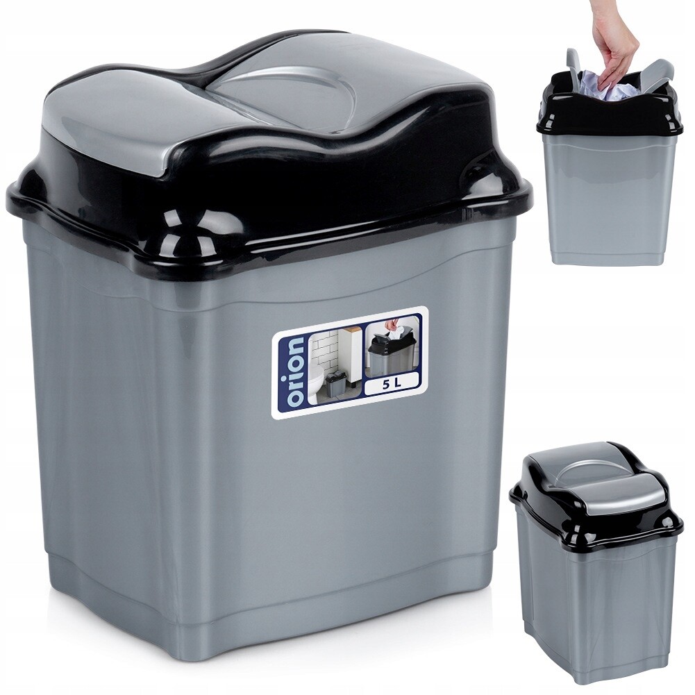 Šedý plastový odpadkový koš 5 l