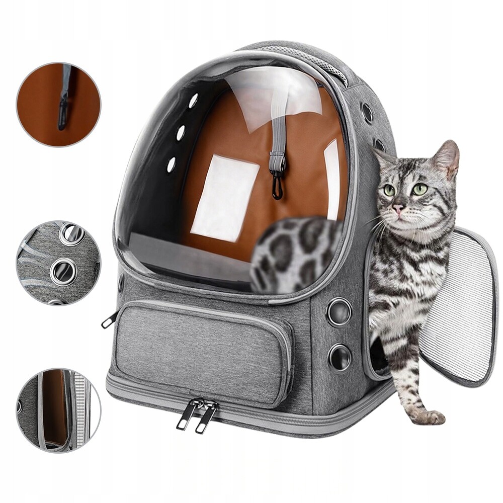 Kočičí Taška Batoh Přepravka Průhledná Kopule Šedá Pro Cestování