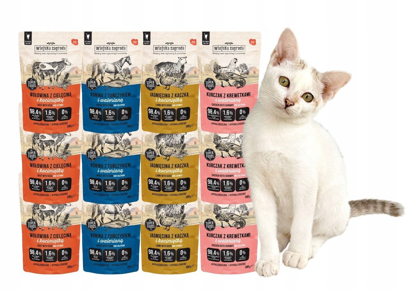 Wiejska Zagroda Krmivo mokré pro kočky MIX Chutí 12x100g Bezobilné